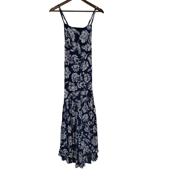Madewell Textured Floral Print Maxi Dress Size 00 Navy Blue White Sleeveless NWT - Picture 1 of 8